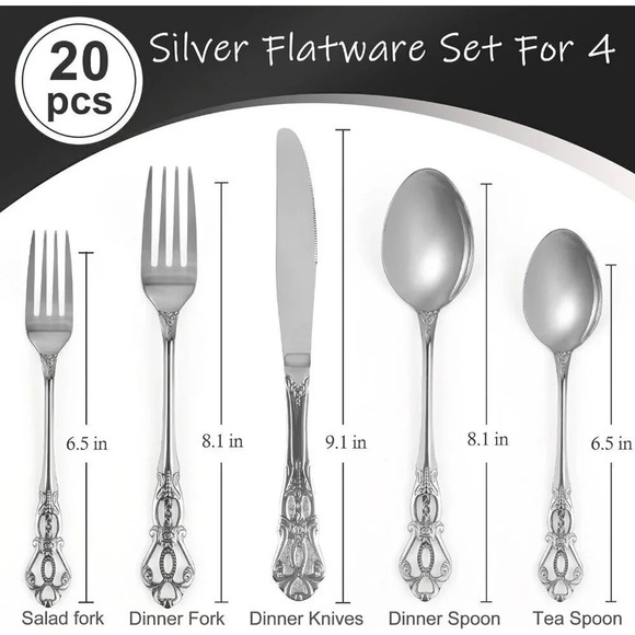 Royal Anti-Rust Stainless Steel 20 Pieces Flatware Set include Fork  Spoon Knife - Picture 2 of 7